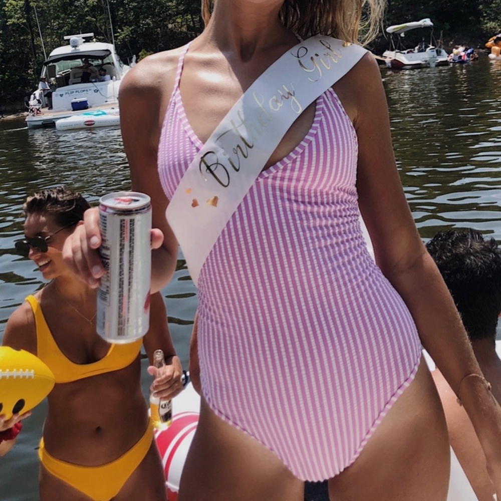 Pink & White Striped One-Piece